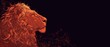 © Jevjenijs - Close-up of a lion's face on black background with red-orange light behind