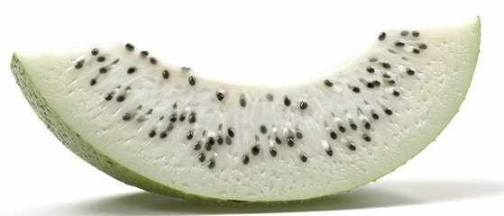 Sticker -   A high-resolution image of a kiwi fruit's cut section against a plain white backdrop, featuring a visible black mark on its skin