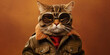 Stylish Whiskered Aviator Cat Goggles and Jacket Portrait Banner