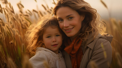 Poster - woman and child posing in a field