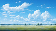 a blue sky with many clouds over a field