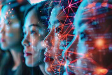 Poster - A group of women with their faces superimposed on a computer screen