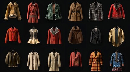 Wall Mural - different clothes set collection. Isolated on black background Generative AI