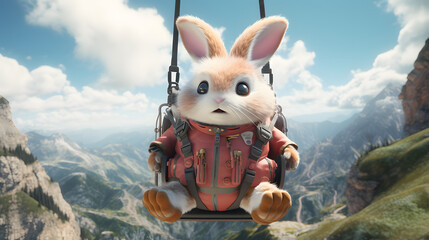 Wall Mural - a rabbit, hanging outside on a parachute