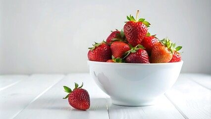 Wall Mural - Generative ai. a bowl of strawberries on a white table, strawberries