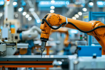 Poster - A robot is drilling into a metal surface
