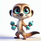 Fototapeta Mapy - 3d suricate character with dumbbell- sport, fitness, bodybuilding, training concept