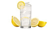 A glass with fresh lemons and ice, creating a refreshing and vibrant drink