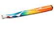 A baseball bat featuring a colorful, swirling design