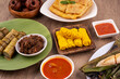 Close up of Roti Jala and various delicious Ramadan dishes for Iftar in Malaysia