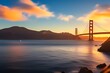 Generative ai. a view of a bridge over a body of water at sunset, san francisco, golden gate, golden gate bridge, bay area, photograph of san francisco