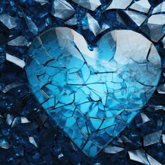 Poster - A blue heart shaped glass on a broken background with the words love and forever. Generative AI.