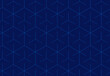 Seamless pattern of blue geometric hexagonal shapes on dark blue background. Abstract and modern high resolution full frame background with repeating pattern.