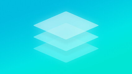 Poster - three transparent and layered light rhombus shapes (tilted squares) on a bright and vibrant light bl