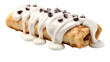 A scrumptious pastry topped with fluffy icing and sprinkled with chocolate chips, tempting taste buds