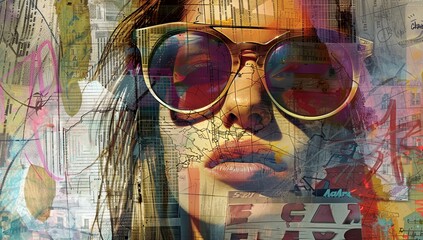 Poster - a woman with sunglasses on a colorful background