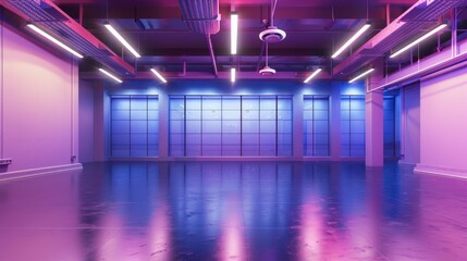 Canvas Print - Ballet Studio Interior. 3D Illustration Featuring a Spacious Dance Hall, Beautiful Ballet Bar, and Empty Room for Training on the Polished Dance Floor