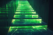Neon green stairs with a ripple effect, as if walking on water