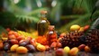 Palm oil in glass bottles Palm oil can also be produced as biodiesel. AI generated
