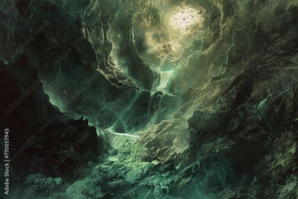 A chasm in the earth's crust leading to an eldritch abyss, where ...