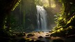 Tropical waterfall in the forest. Panoramic view.