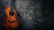 Classic Acoustic Guitar on Textured Black Background with Ample Copy Space