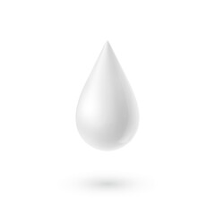 Wall Mural - milk cream drop product. 3d realistic yogurt droplet on white background. vector shampoo, soap, body