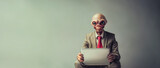 Fototapeta  - a business alien sit in front of a laptop, surreal and fantastic illustration