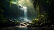 Panorama of a beautiful waterfall in the deep forest of Thailand.
