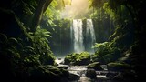 Fototapeta Londyn - Panoramic view of a beautiful waterfall in tropical rainforest.
