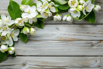 Beautiful apple blossoms on wooden background