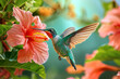 Diamond Plate_the best ultra high image quality and high art aesthetics result, a beautiful hummingbird, sunrise, a big lush tropical flower.