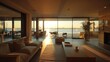 Beach luxury living on Sea view, 3d render interior design concept of a living room.