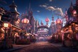 Night view of the theme park in Shanghai, China. 3D rendering
