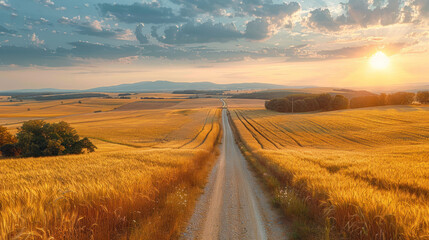 Wall Mural - Scenic Countryside Road Perspective, road adventure, path to discovery, holliday trip, Aerial view