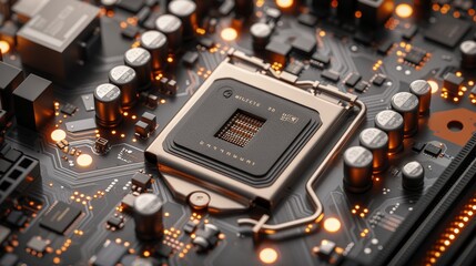 Poster - Electronic computer hardware circuit board structure background for technology concept