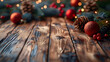 Empty wooden table with christmas theme in background