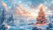 winter landscape decoration background, christmas tree and decorations as panoramic wallpaper header