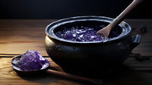 Deep Purple Cauldron With Potion Overflowing