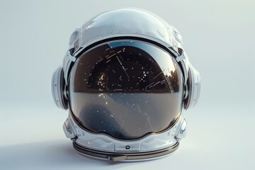 Poster - A sleek helmet design showcasing a clear visor reflecting the intricacies of space travel and exploration
