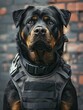 Rottweiler with Police Vest on Urban Enforcement Background, Loyal and Courageous, Ideal for Law Enforcement Gear and Protective Dog Equipment Displays