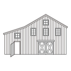 Wall Mural - Black white monochrome line wooden farmhouse or barn. Isolated vector illustration of village building exterior on white background for coloring pages or book