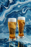 Fototapeta  - Piwo w szklankach na niebieskim tle