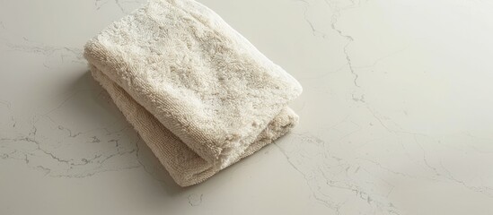 Wall Mural - A softly folded terry towel placed on a light background, photographed from above.