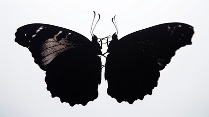 An intimate silhouette of a pair of butterflies, their wings touching lightly, against a white background. This image captures a moment of connection and symmetry in the natural world.