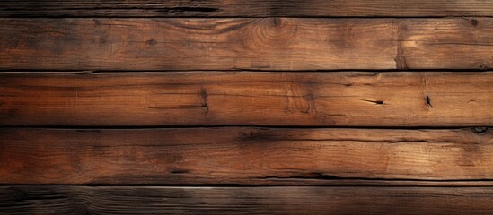 Wall Mural - A close up of a brown hardwood floor with a blurred background, showcasing the intricate pattern of rectangular wood planks with tints and shades of wood stain