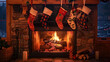 Cozy Fireplace with Hanging Stockings