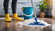 Mop cleanser foam illuminates floor cleaning scene, emphasizing maintenance and sanitation in household upkeep