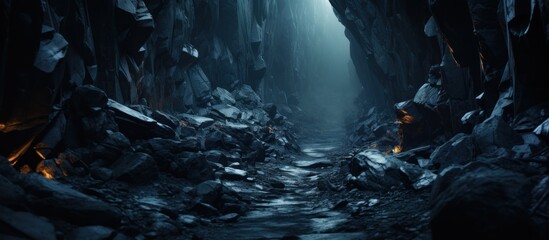 A long tunnel in a mountain cave. Underground tunnel in mountain