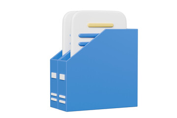 Poster - 3d Documents storing box with paper documents icon. Document folder archive storage icon. Minimal isolated on purple background. 3d rendering illustration.